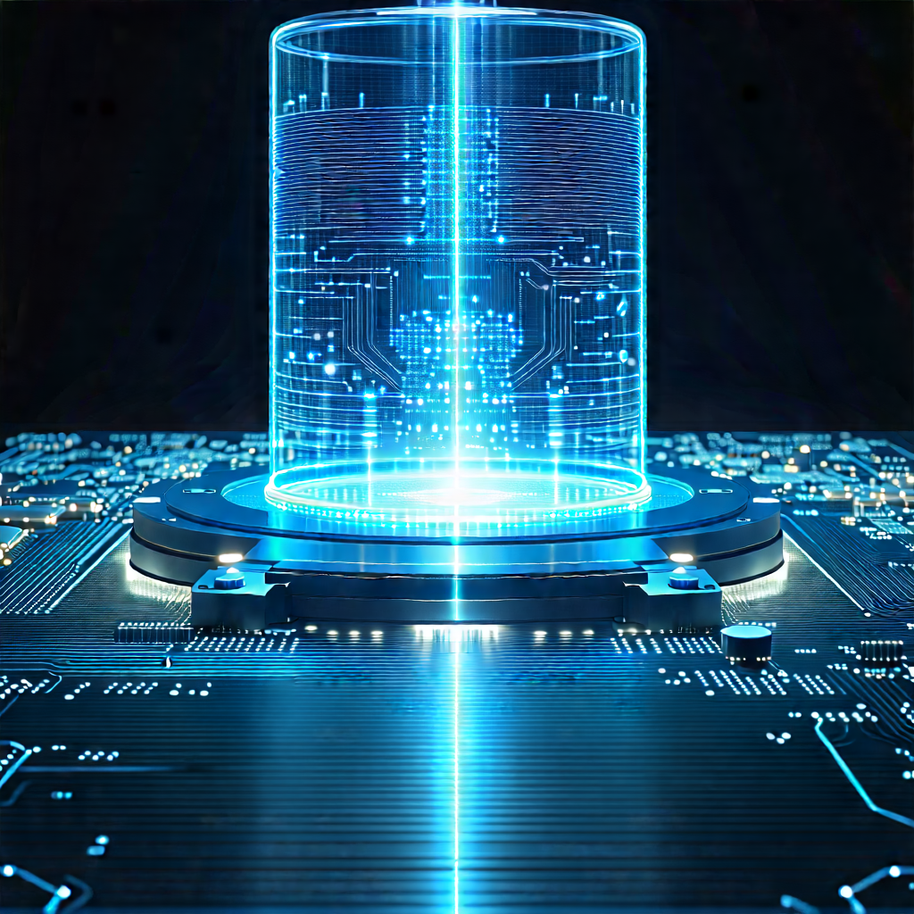 Quantum Computer With Laser Scanning With Large, Blue,