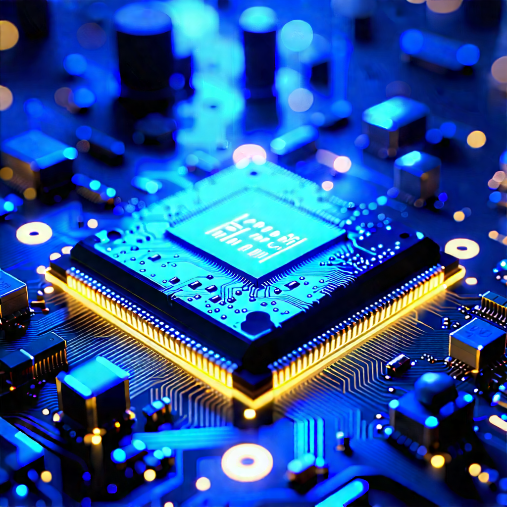 Microchip with blue light glow
