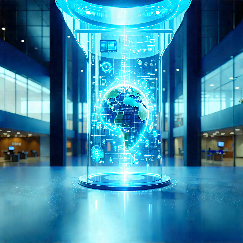 Healthcare Technology In Research Center With Large, Blue