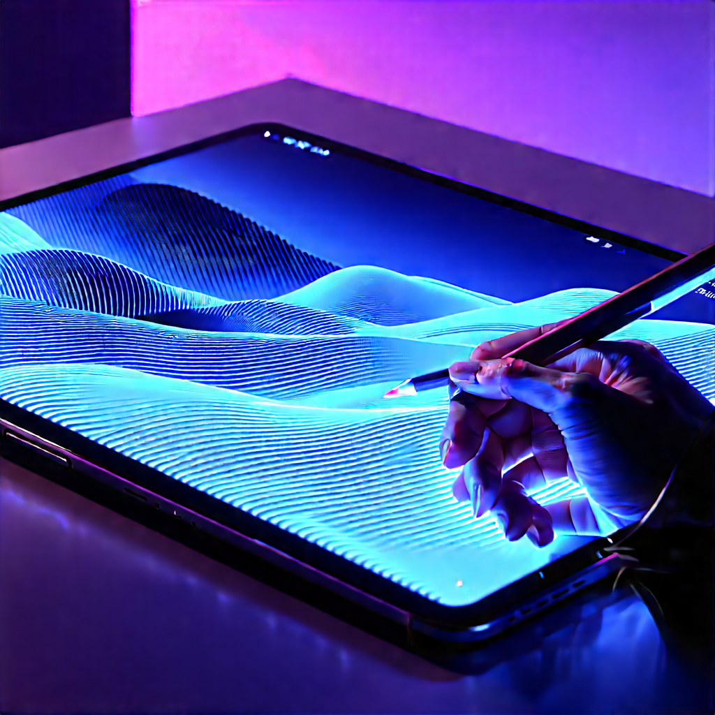 Tablet with glowing screen
