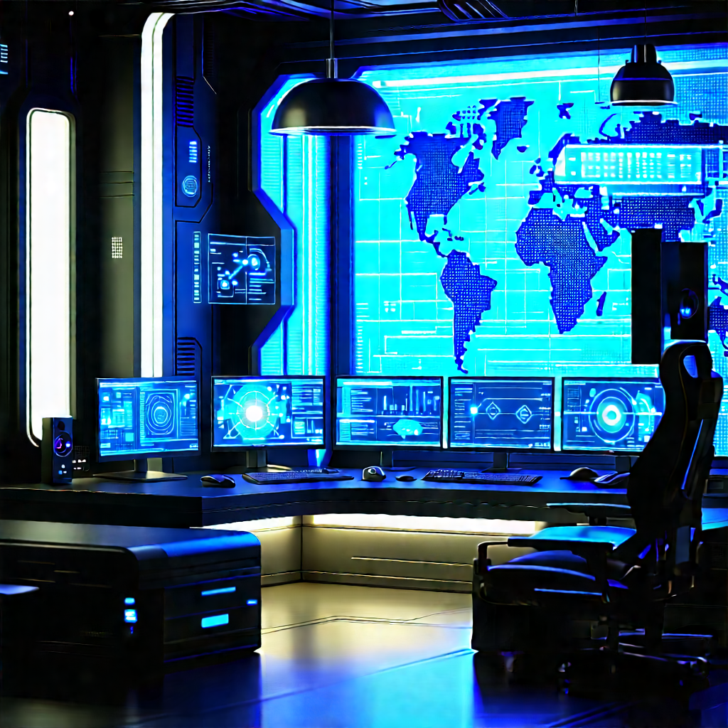 (futuristic:1.27) Tech Startup Office With Image, There