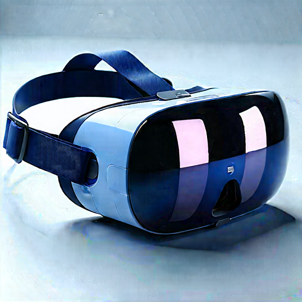 Vr Headset With Streaming Content With Blue White