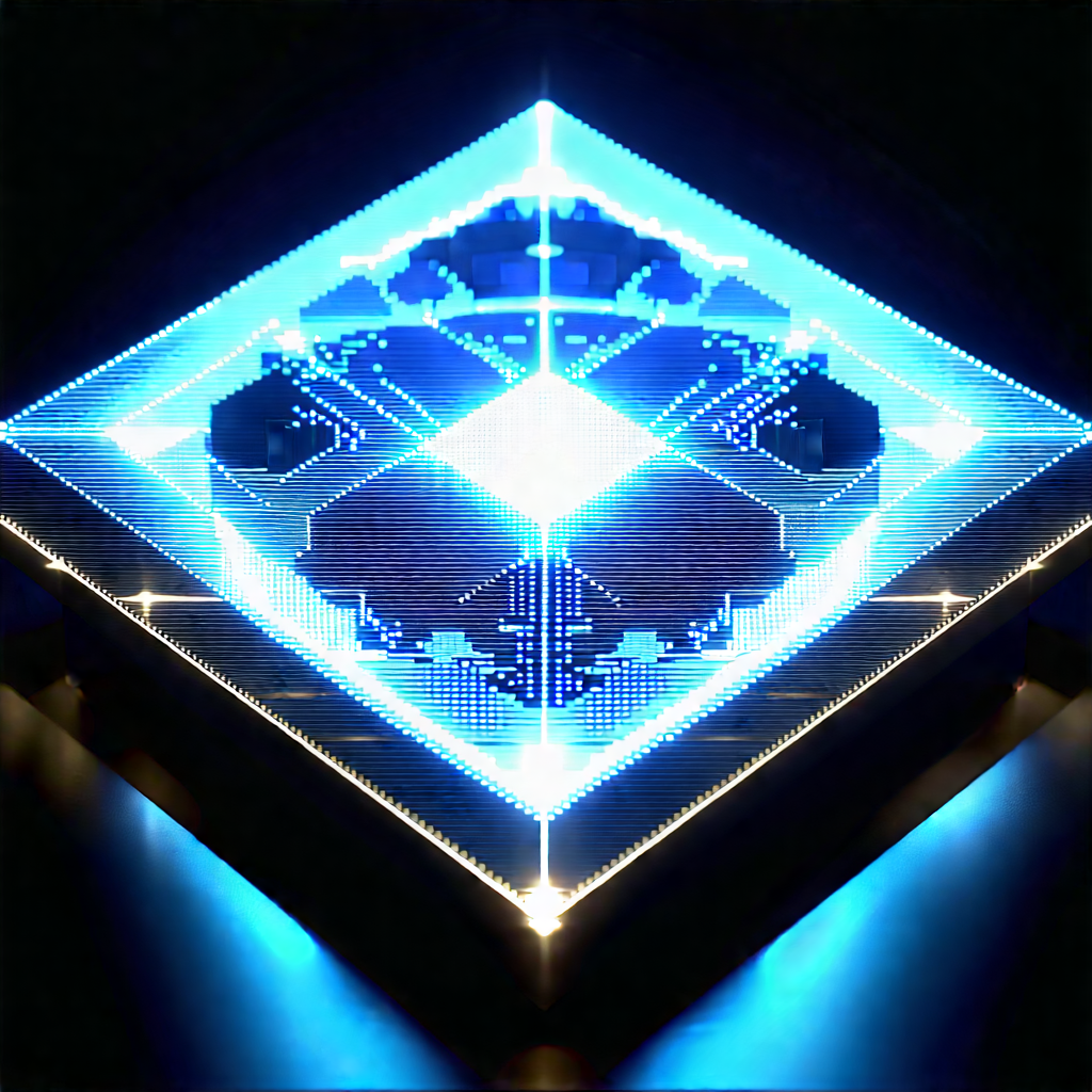 Quantum Computer With Holographic Projection With Blue, Illuminated