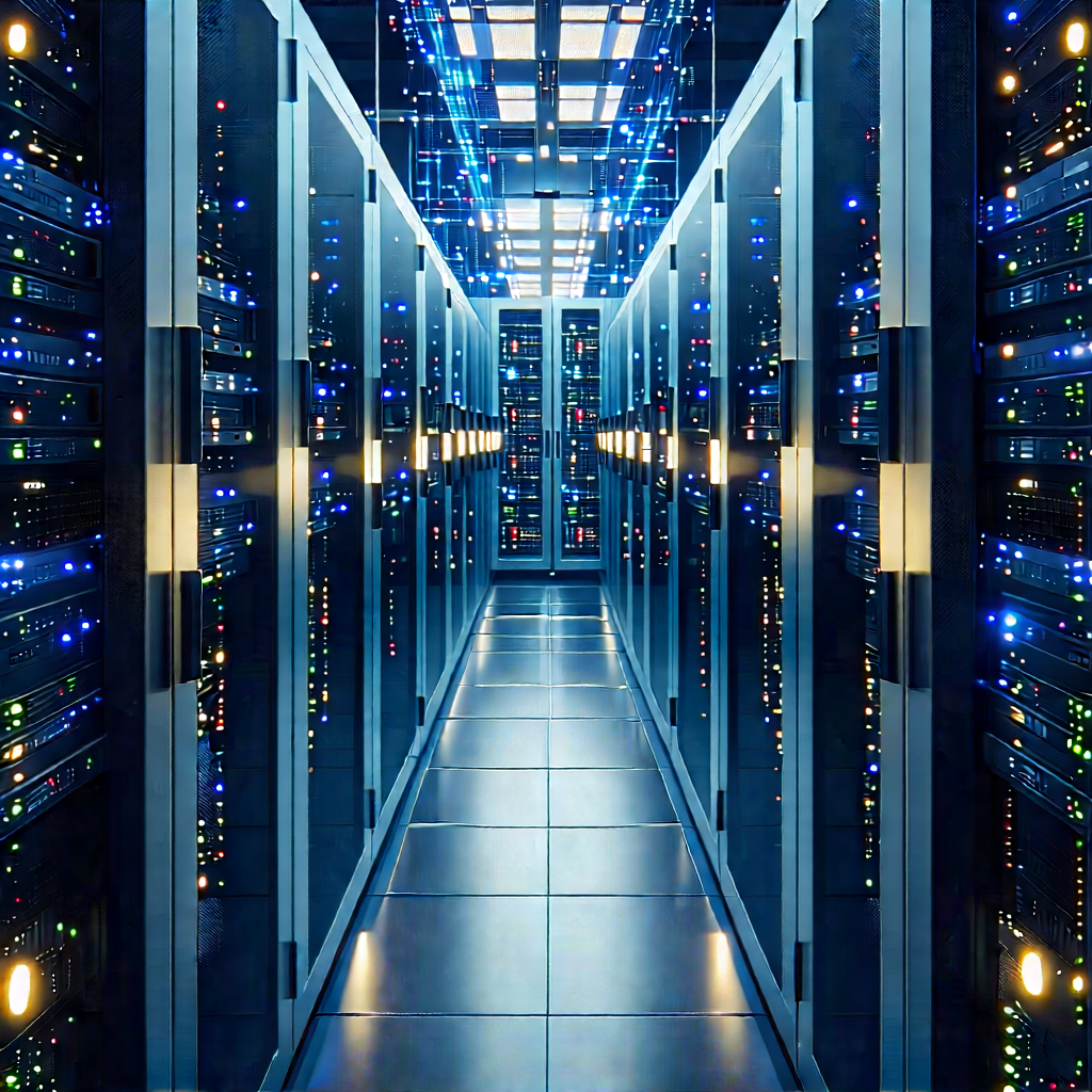 Server Rack With Data Streams With Image, There