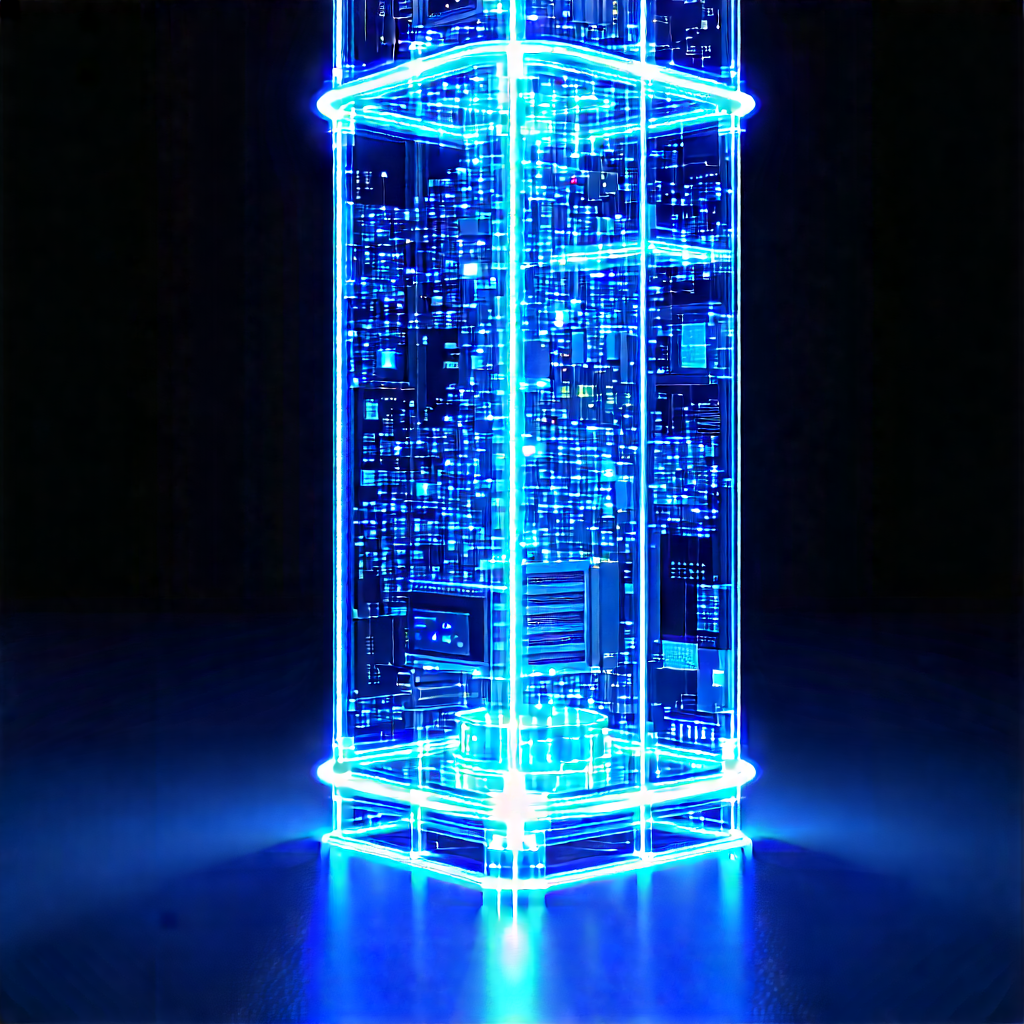 Quantum Computer With Blue Light (glow:1.49) With Large, Blue,