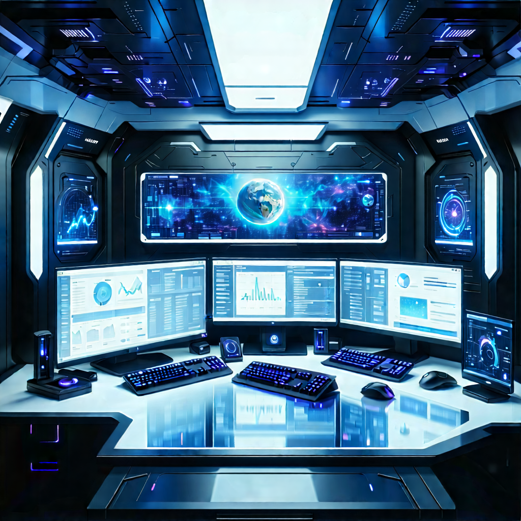 Futuristic Digital Workspace With Image, There