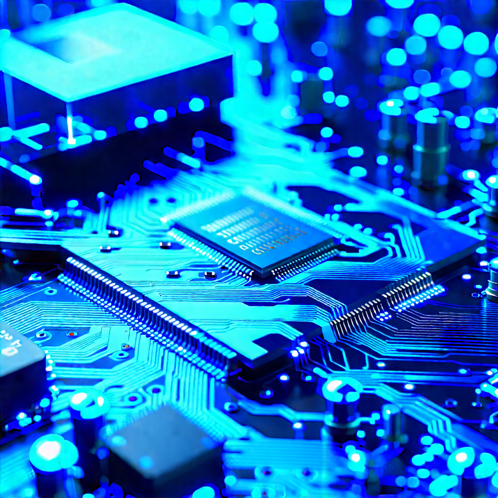 Circuit board with blue light glow