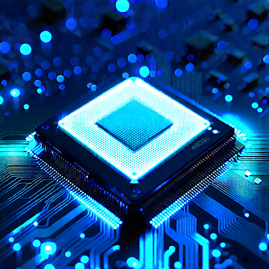 Microchip with blue light glow