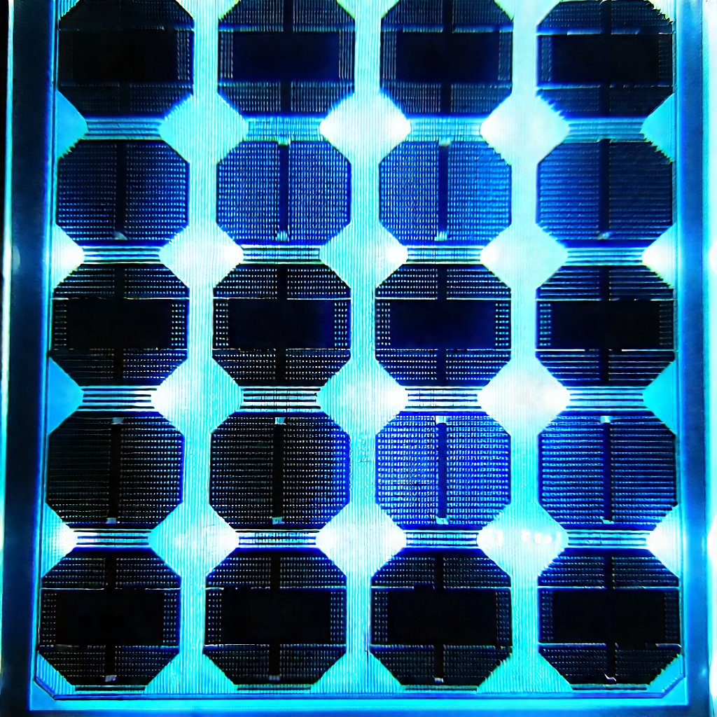 Solar panel with blue light glow