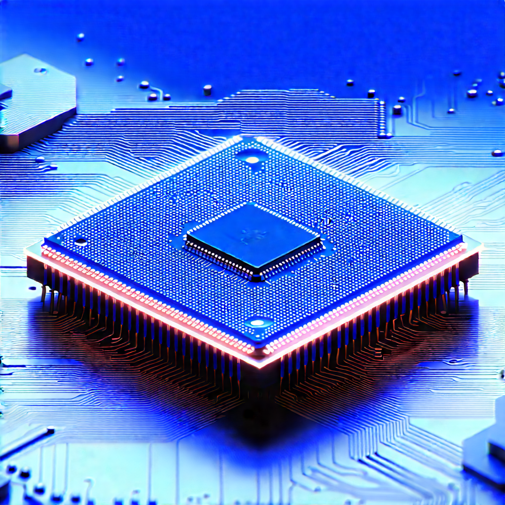 Microchip with blue light glow