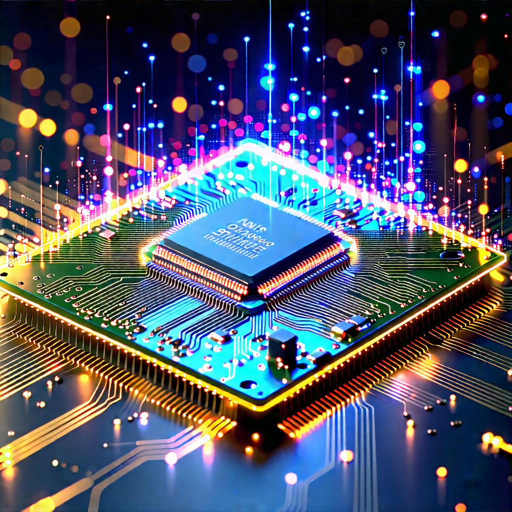 Microchip With Digital Particles With Close-up Computer