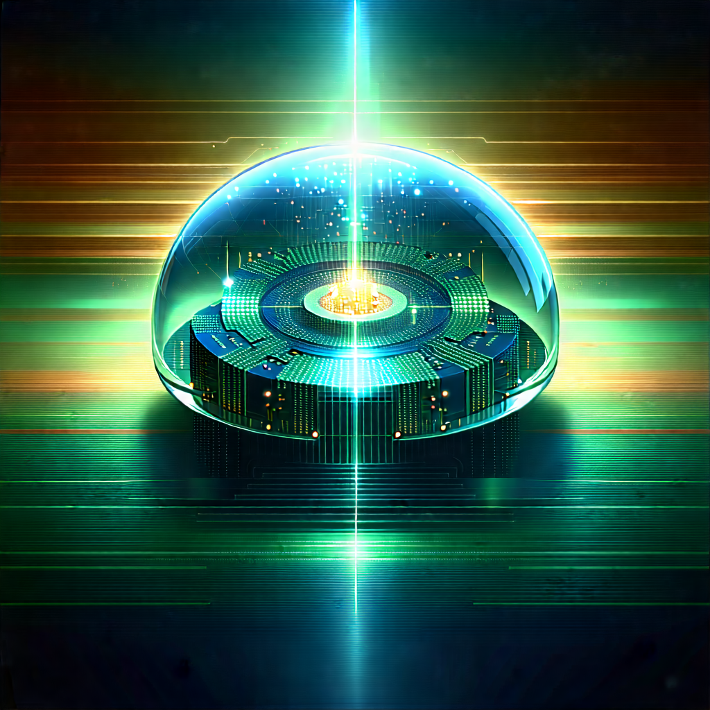 Quantum Computer With Data Streams With Futuristic Cityscape
