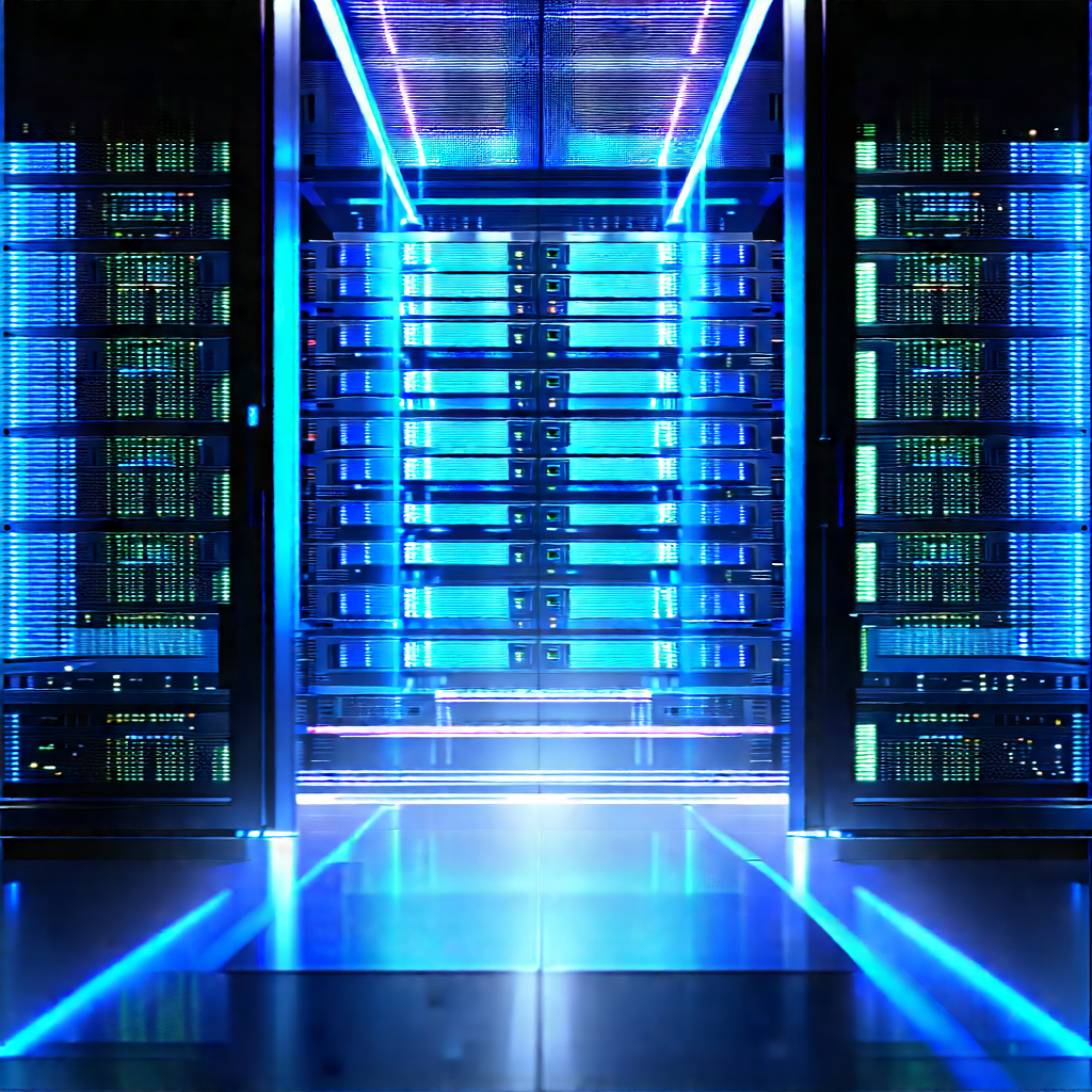 Server Rack With Holographic Projection With Image, There