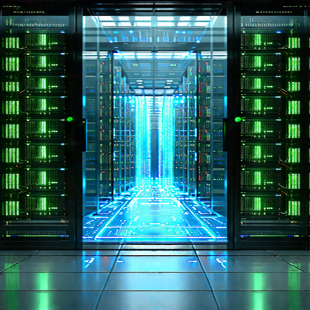 Server Rack With Data Streams With Image, There