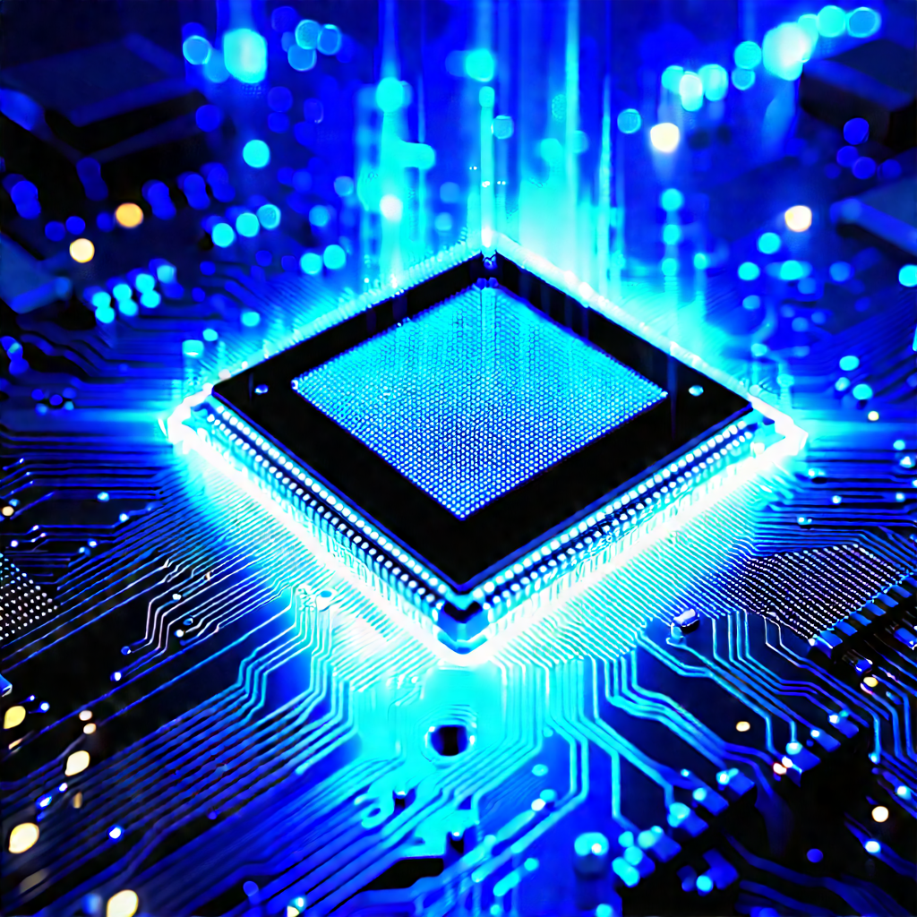 Microchip with blue light (glow:1.4)