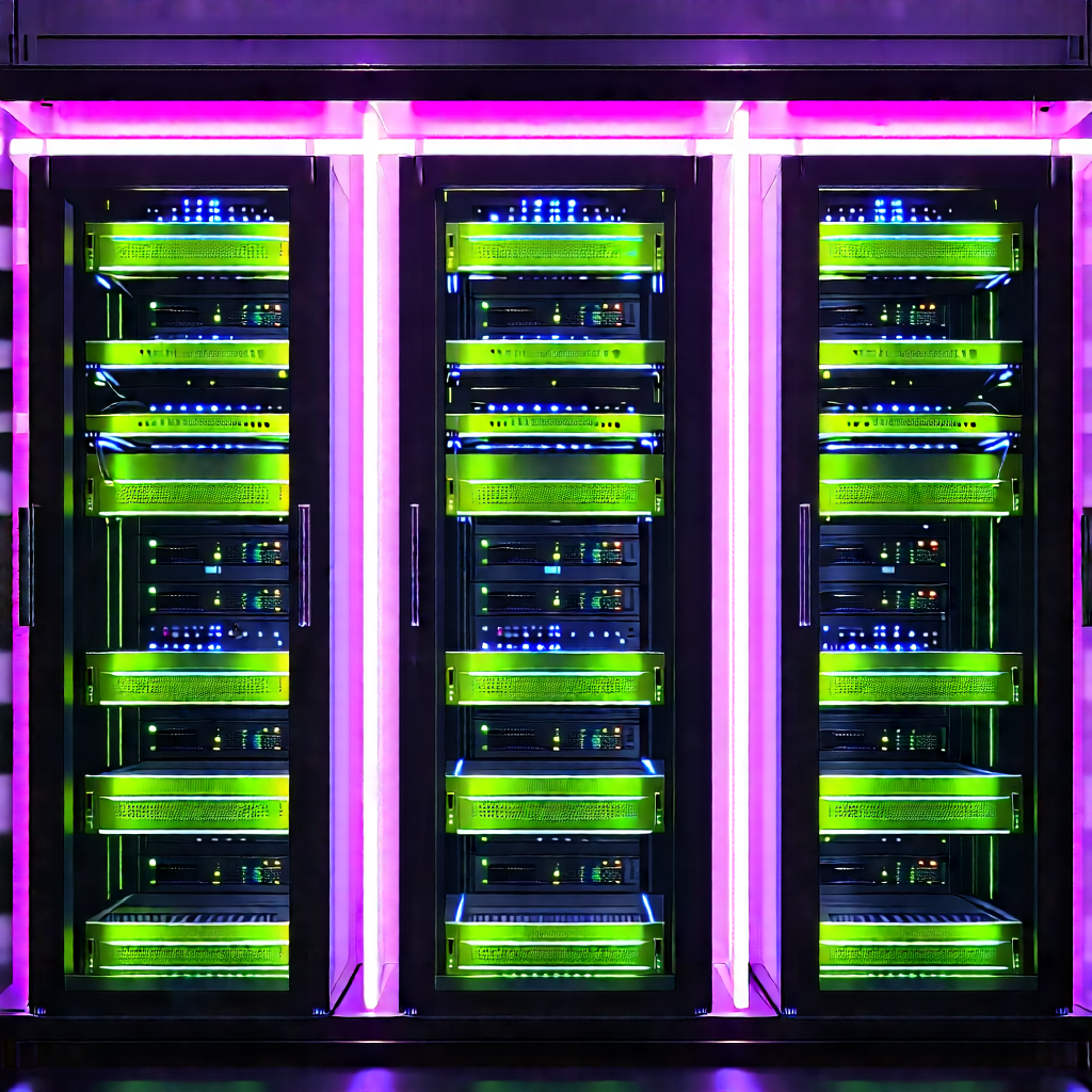 Server rack with neon accents
