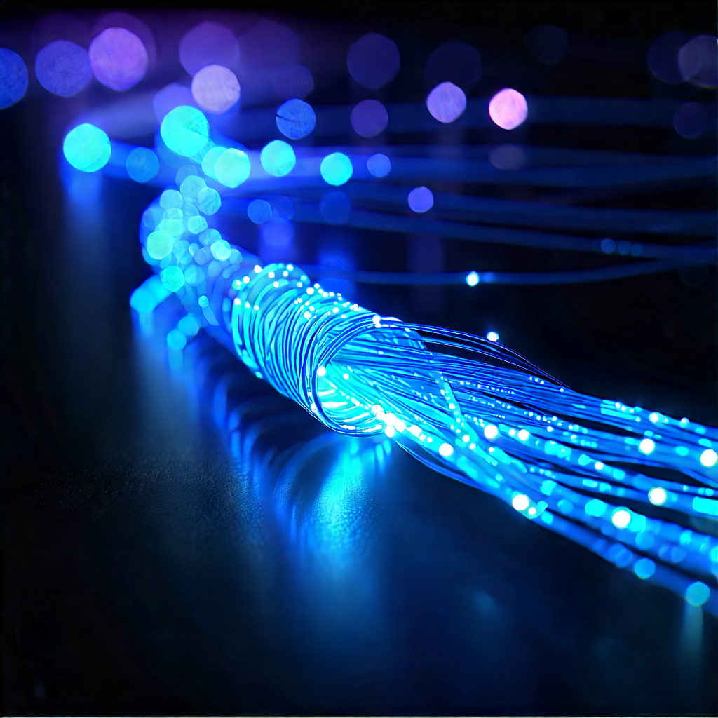 Close-up Of Fiber Optic Cables With Close-up Blue