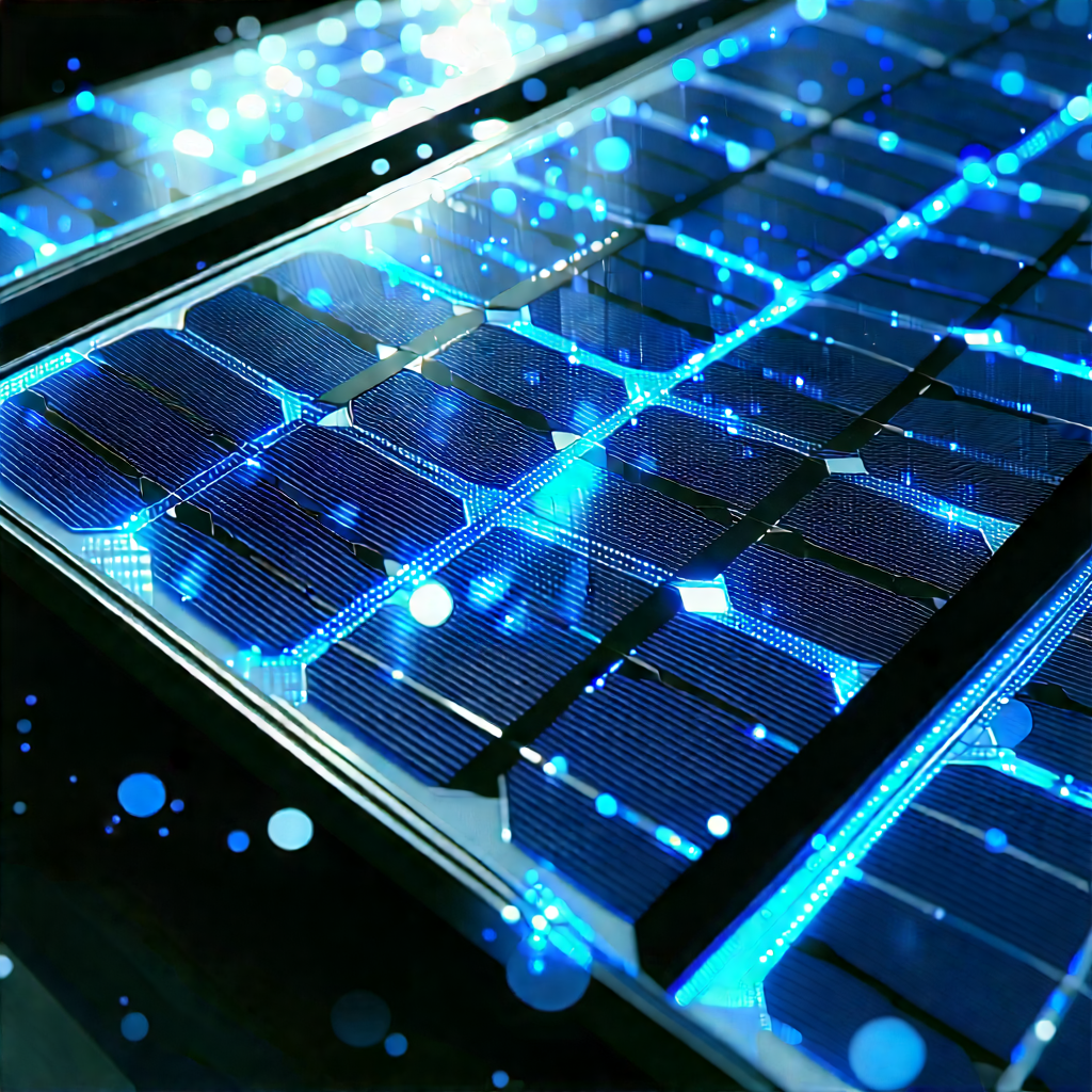 Solar panel with blue light glow