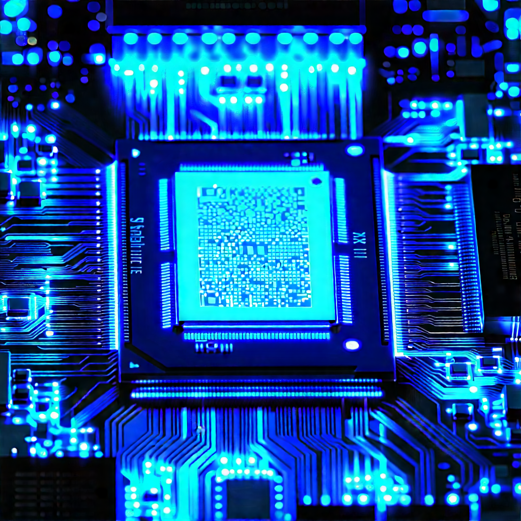 Microchip with blue light glow