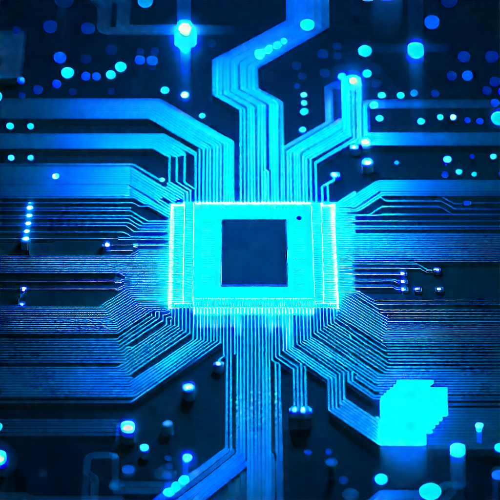 Circuit board with blue light glow