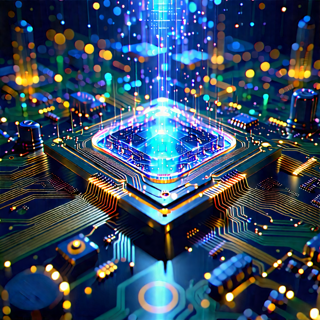 Circuit Board With Holographic Projection With Close-up Computer