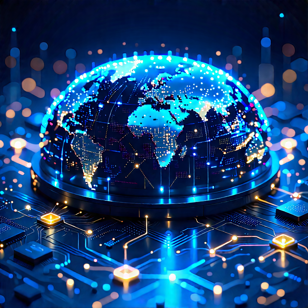Blockchain Network Visualization With Blue, Glowing