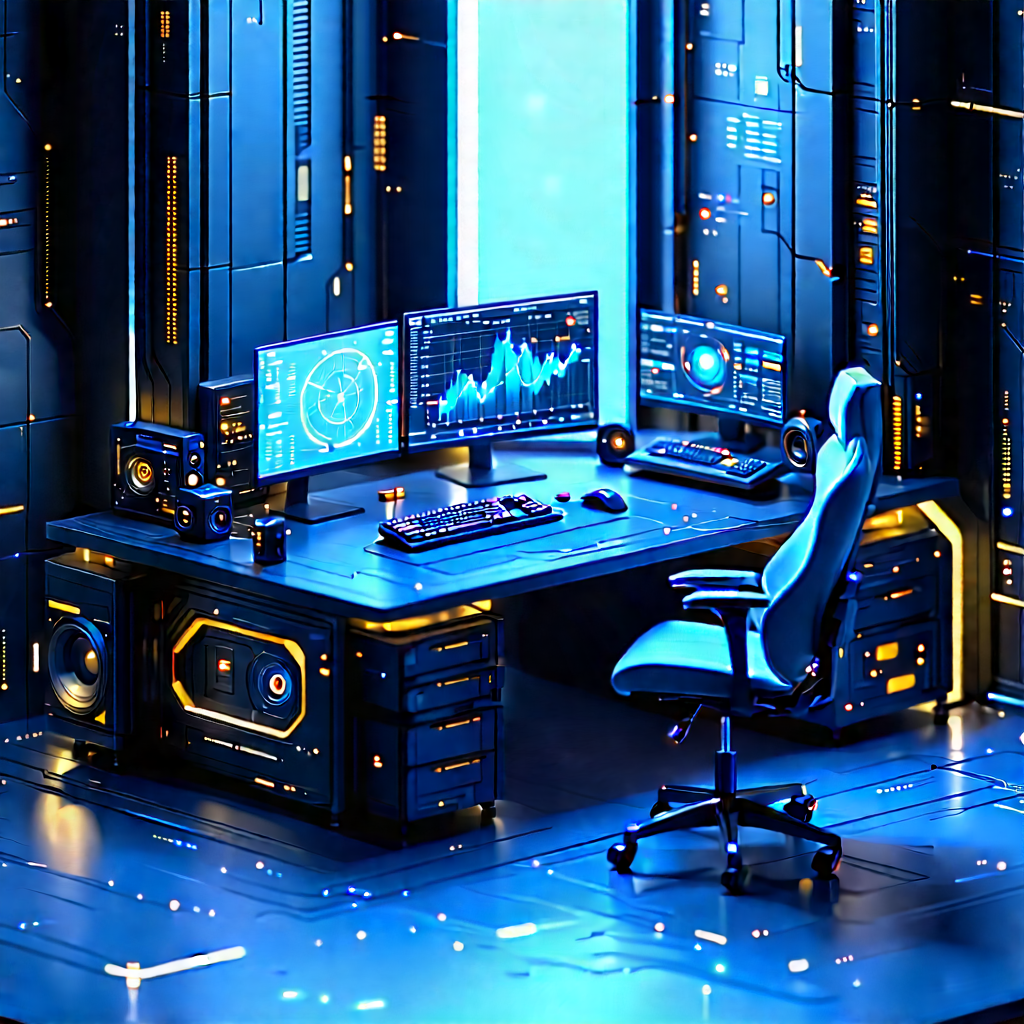 (futuristic:1.12) (digital:1.42) Workspace With Image, There