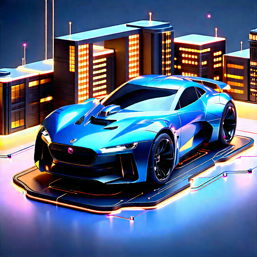 Automotive Technology In Tech Office With Futuristic Blue