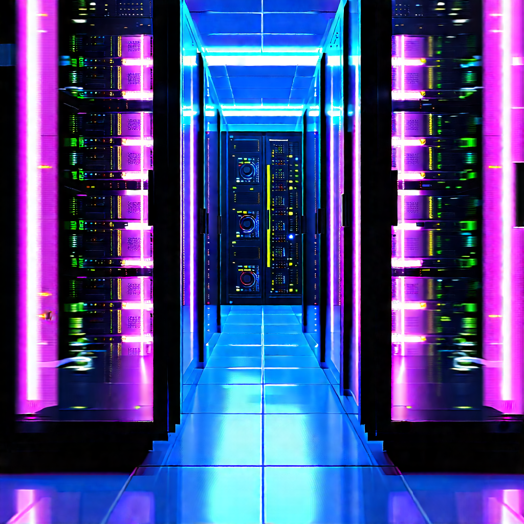 Server rack with neon accents