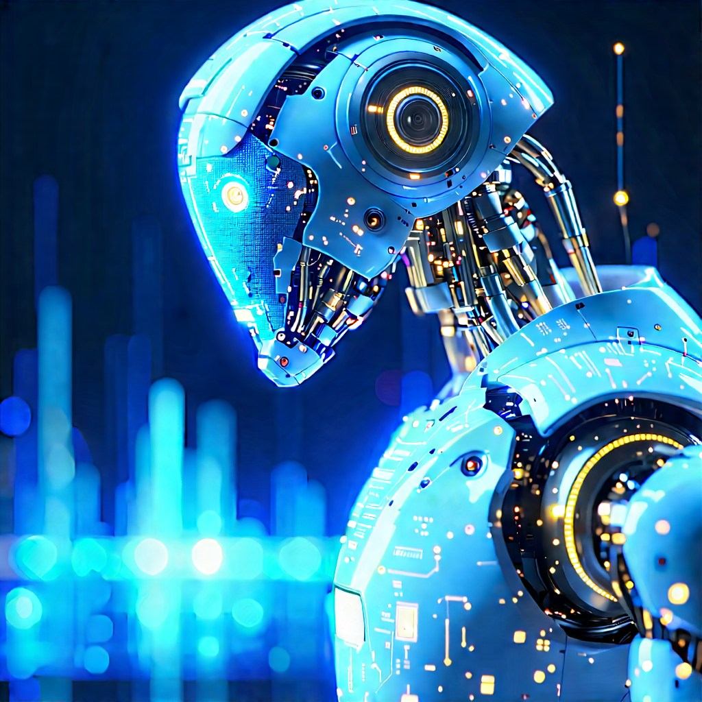 Robot With Holographic Projection With Futuristic Robot