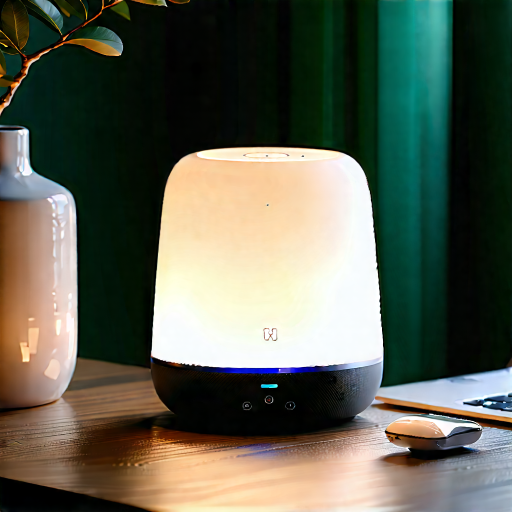 Smart Home Device With Glowing Screen With White Speaker