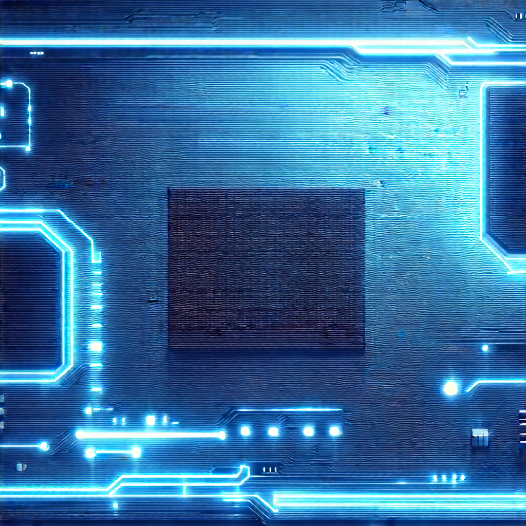Circuit board with blue light glow