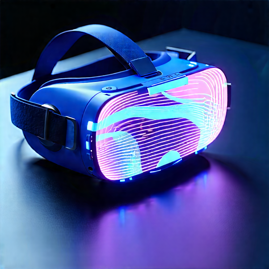 Vr Headset With Streaming Content With Blue Virtual