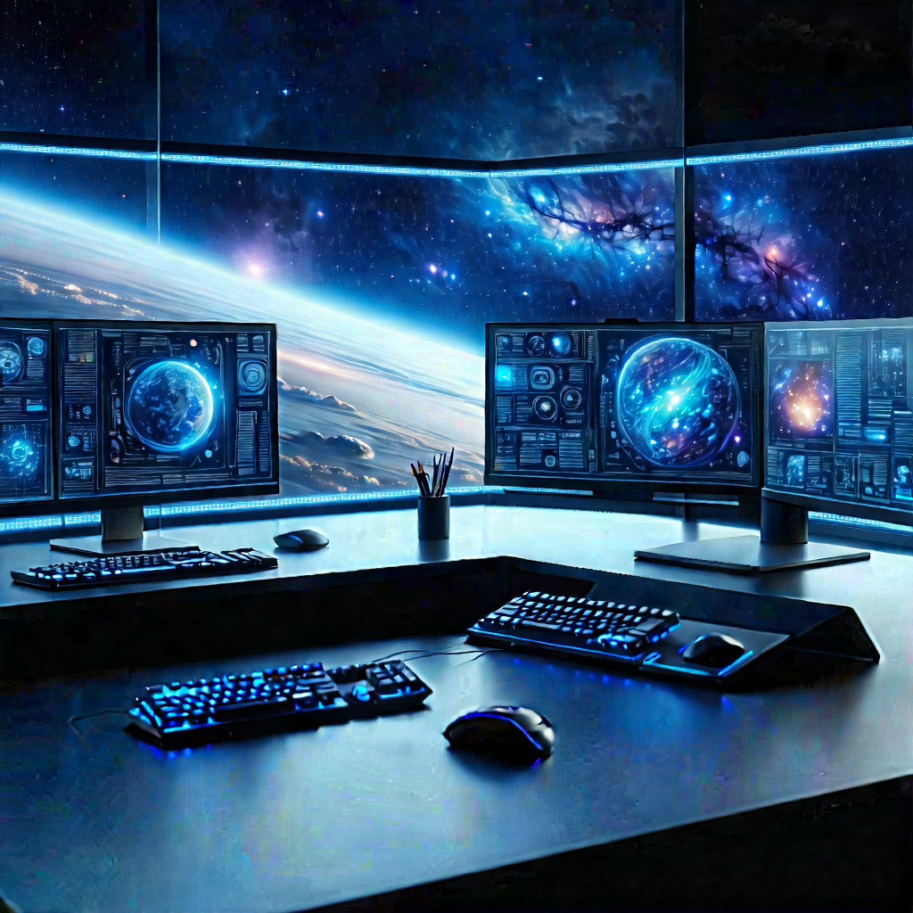 Futuristic Digital Workspace With Image, There