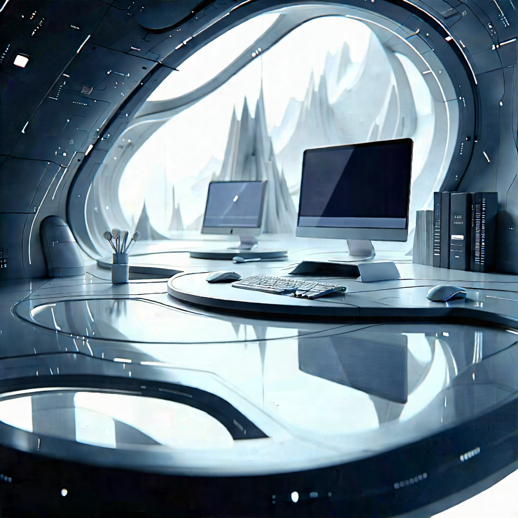 Futuristic Digital Workspace With Image, There