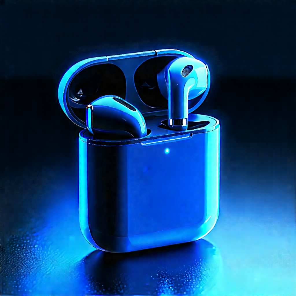 Wireless Earbuds With User Interface With Blue Case