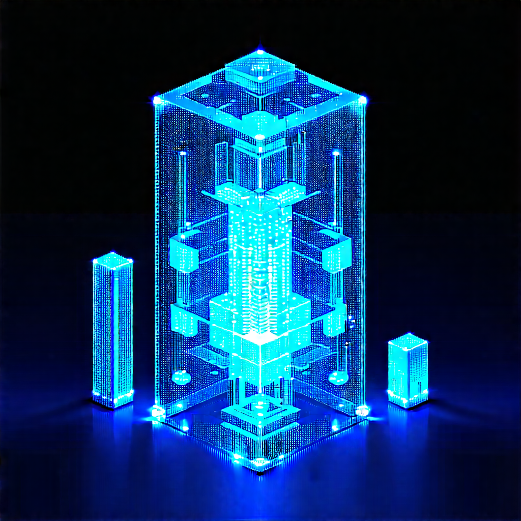 Quantum Computer With Blue Light Glow With Blue, Illuminated