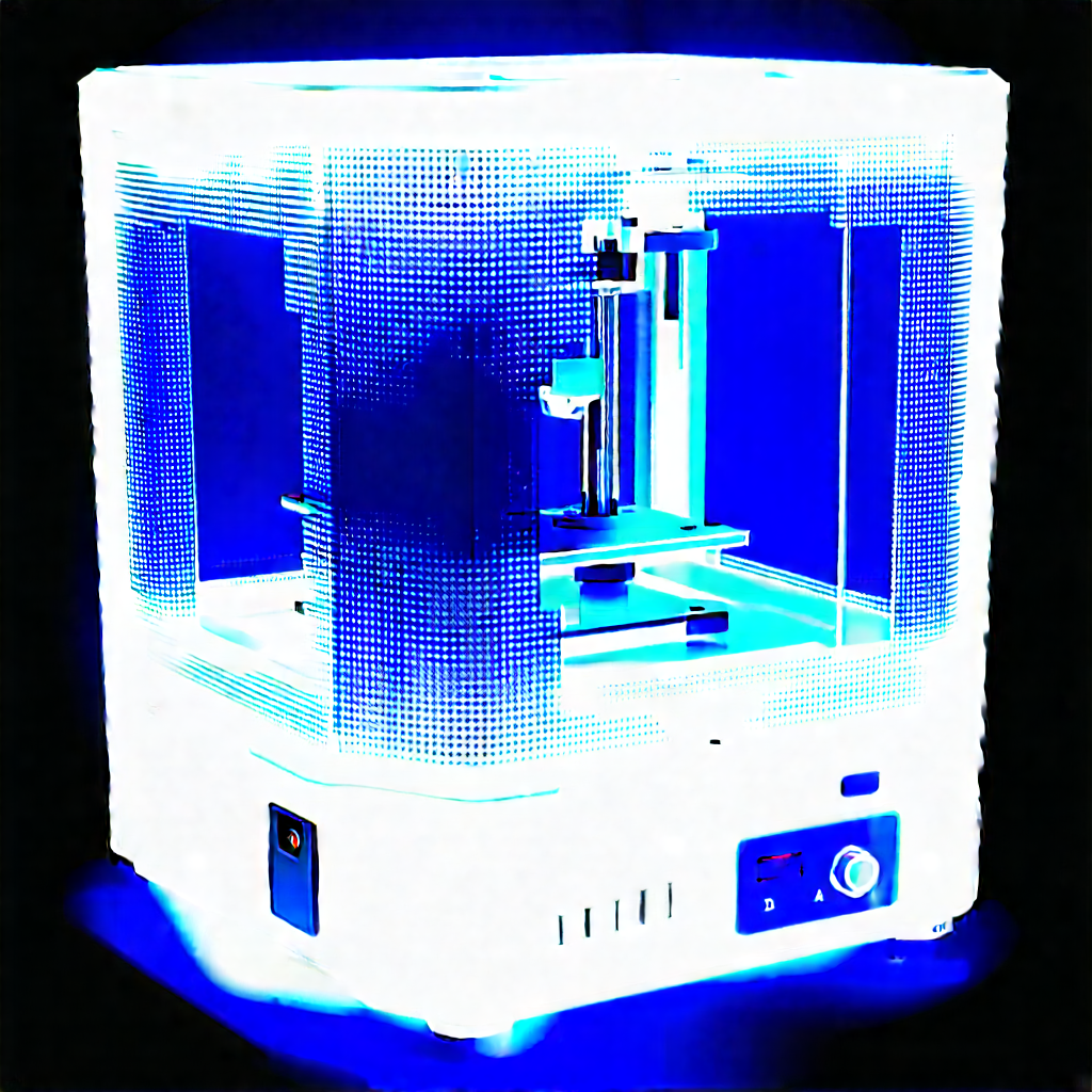 3d printer with blue light glow