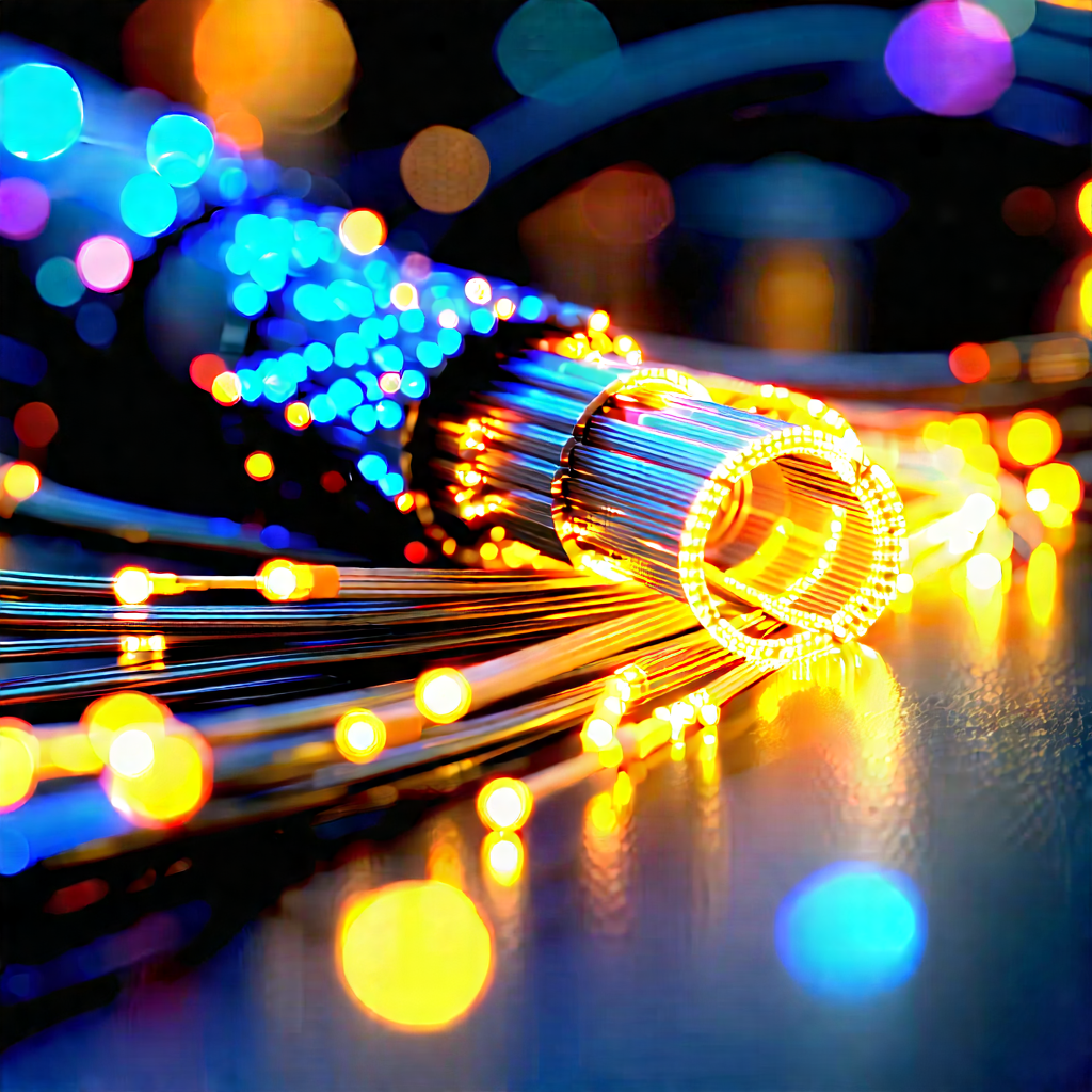 Close-up Of Fiber Optic Cables With Close-up Wire