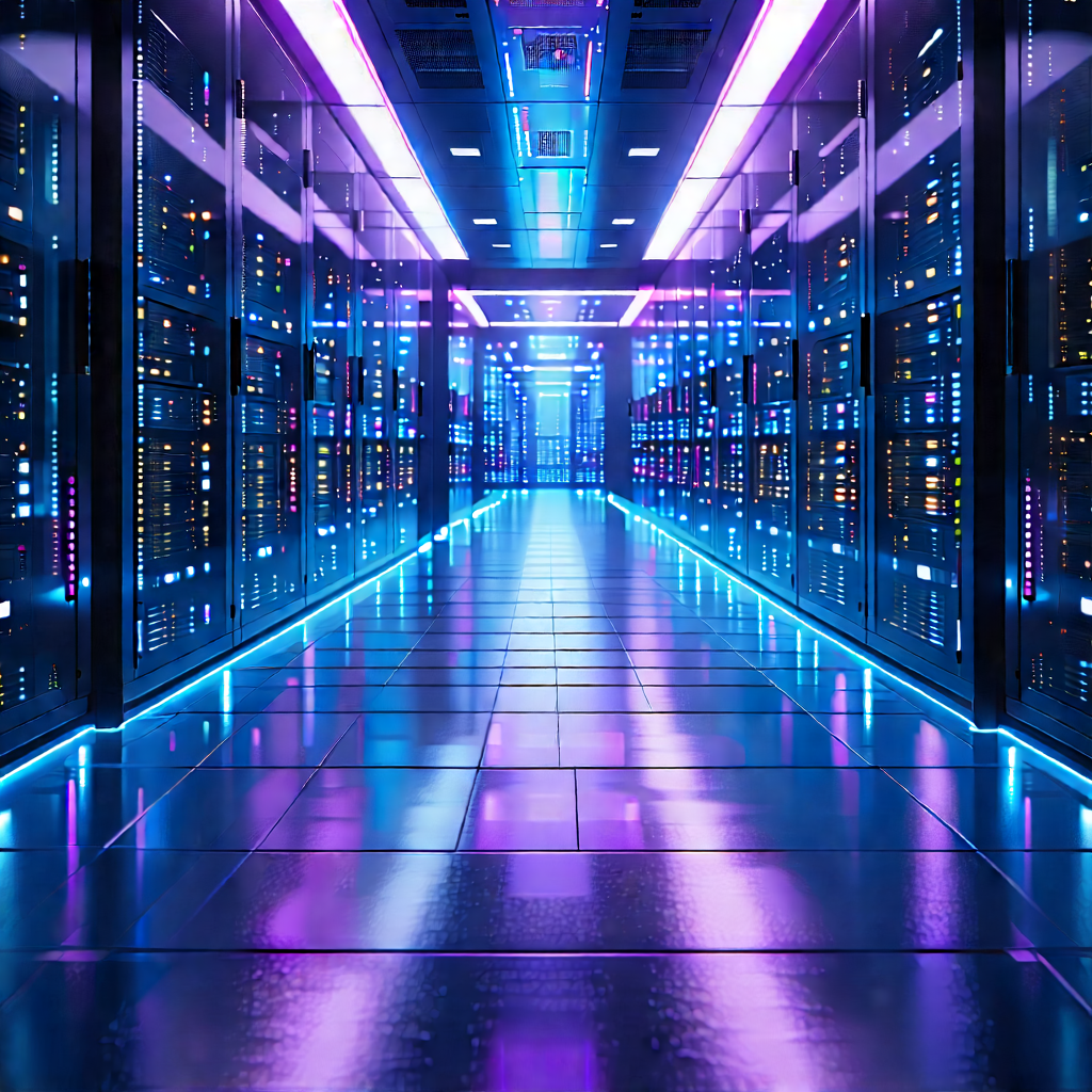Futuristic Server Room With Large, Well-lit