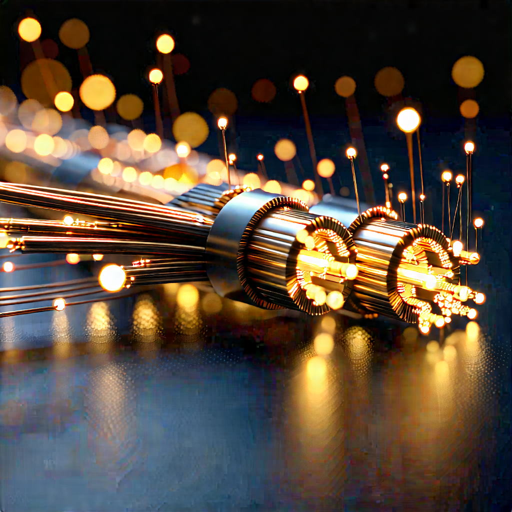 Close-up of fiber optic cables