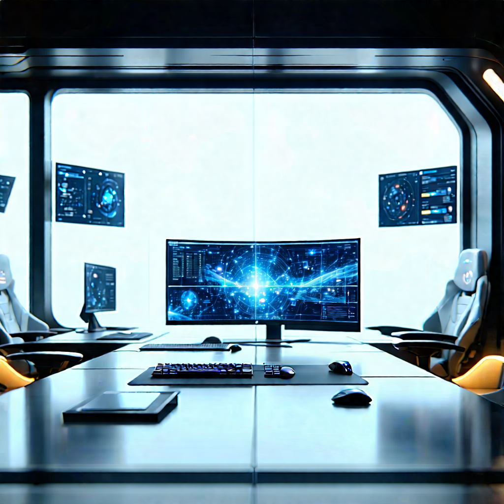 (futuristic:1.13) Tech Startup Office With Image, There