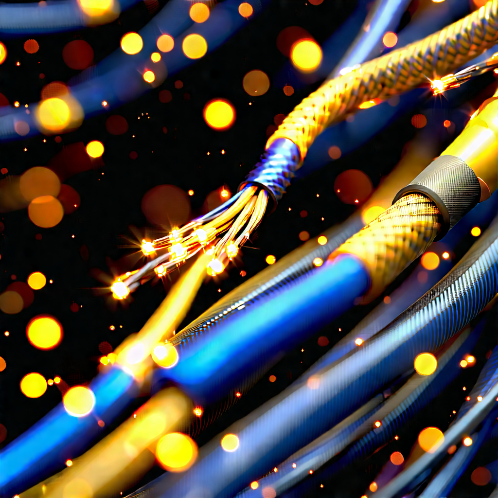 Close-up Of Fiber Optic Cables With Close-up Blue