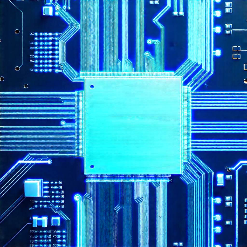 Circuit board with blue light glow