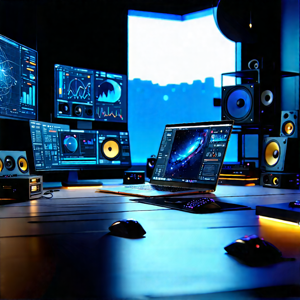 Futuristic Digital Workspace With Computer Workstation