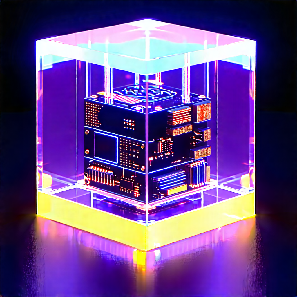 Quantum Computer With Neon Accents With Small, Illuminated