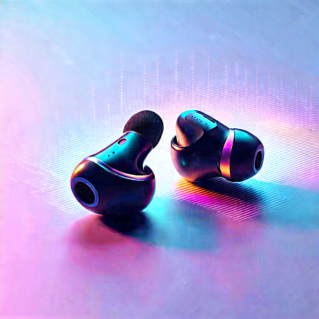 Wireless Earbuds With User Interface With Black Earphones
