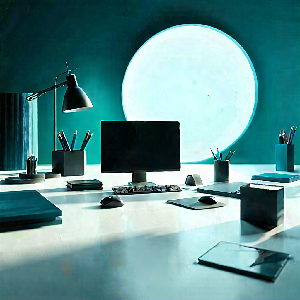 Futuristic Digital Workspace With Desk Computer