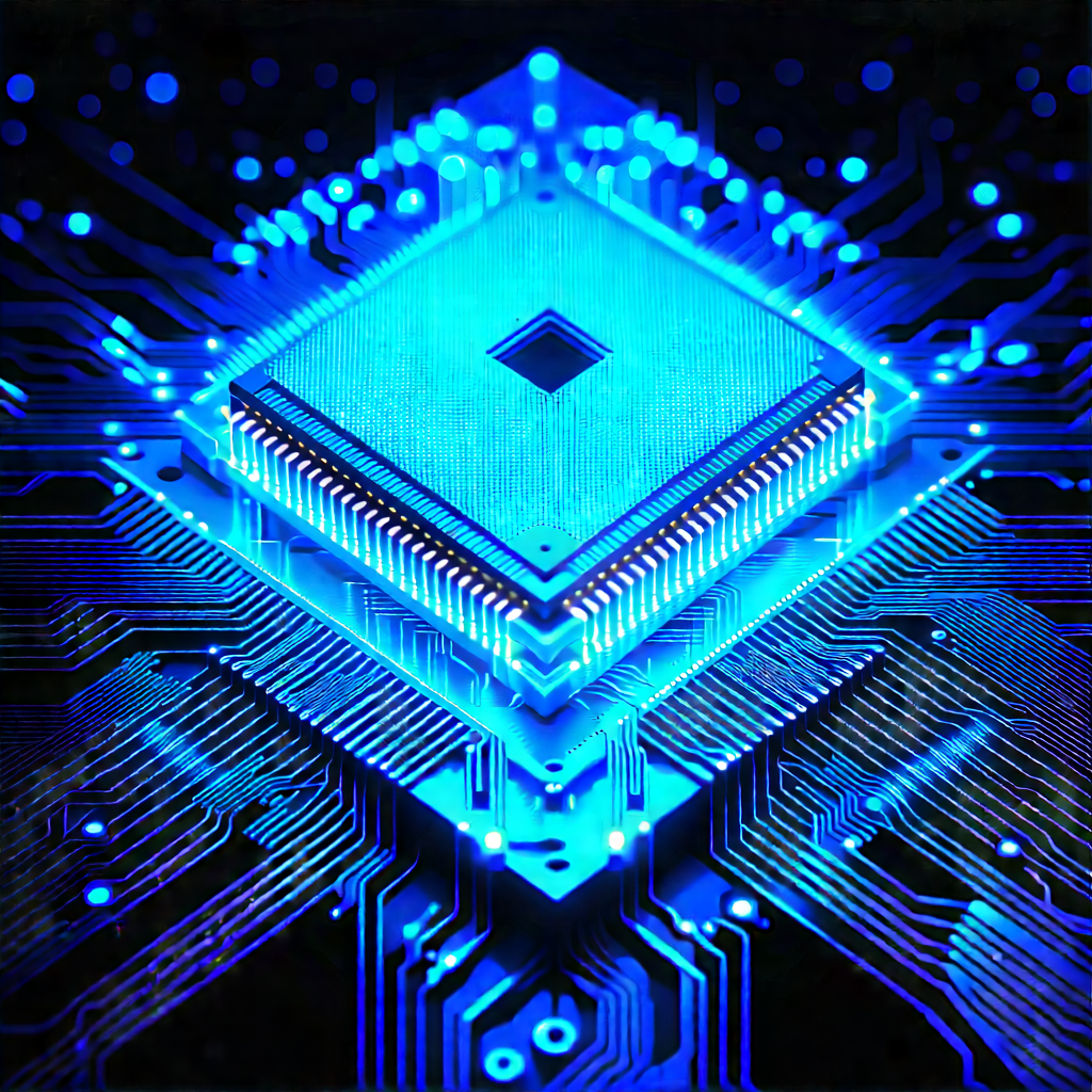 Microchip with blue light glow