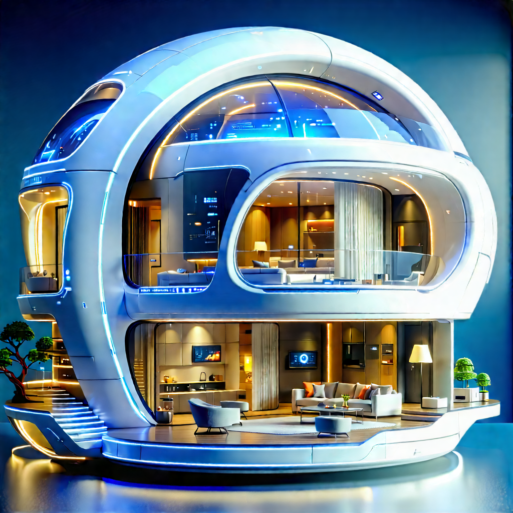 Futuristic Smart Home With Futuristic, White,